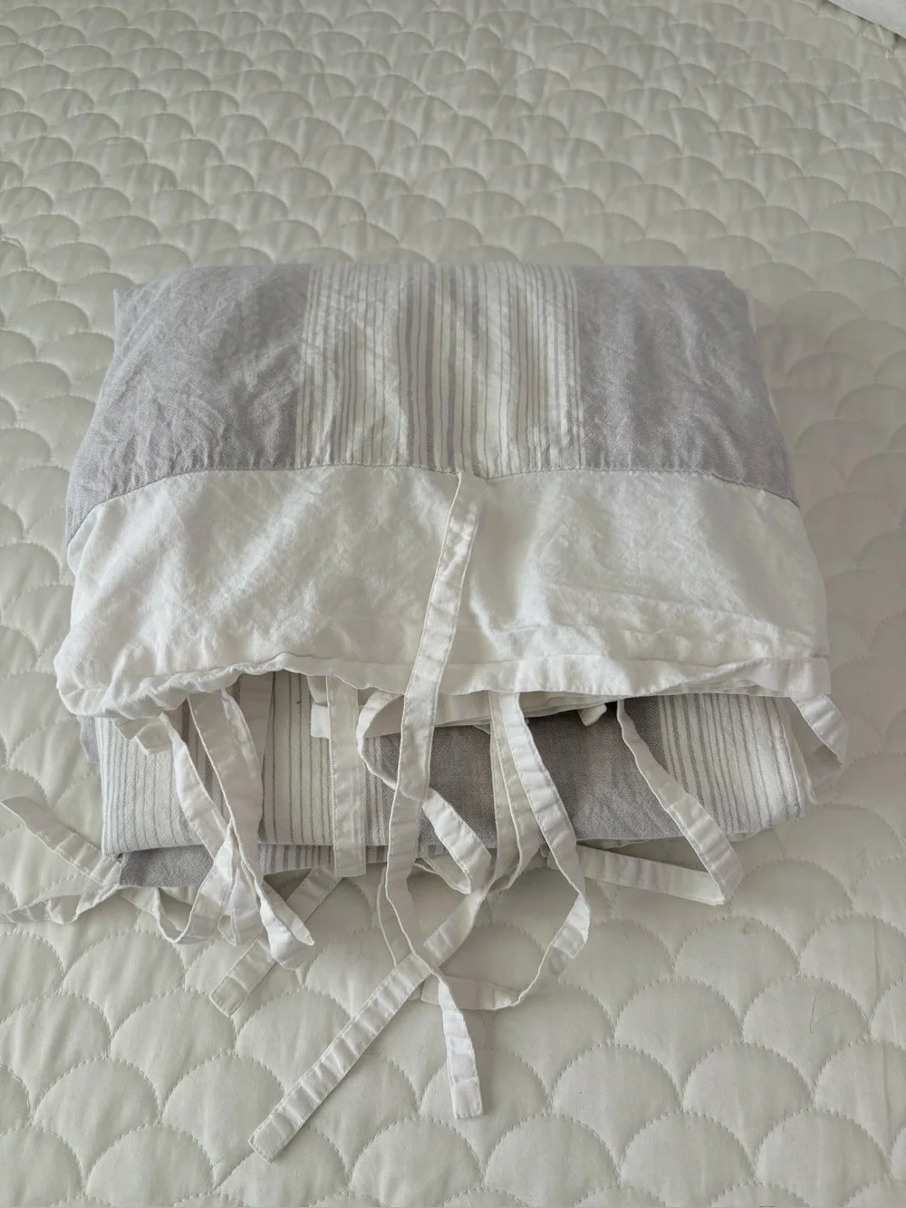 West Elm Linen | Cotton Woven Stripe Twin Duvet Cover Neutral Gray Cream